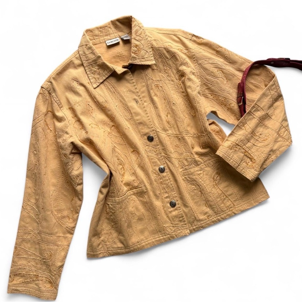 Chico's Embroidered Yellow Jean Jacket